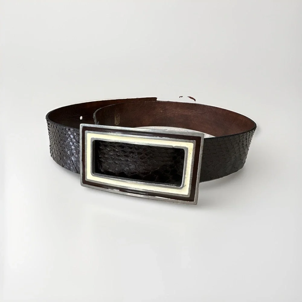 Anticoli Snakeskin Vintage Belt Enamel Buckle Brown